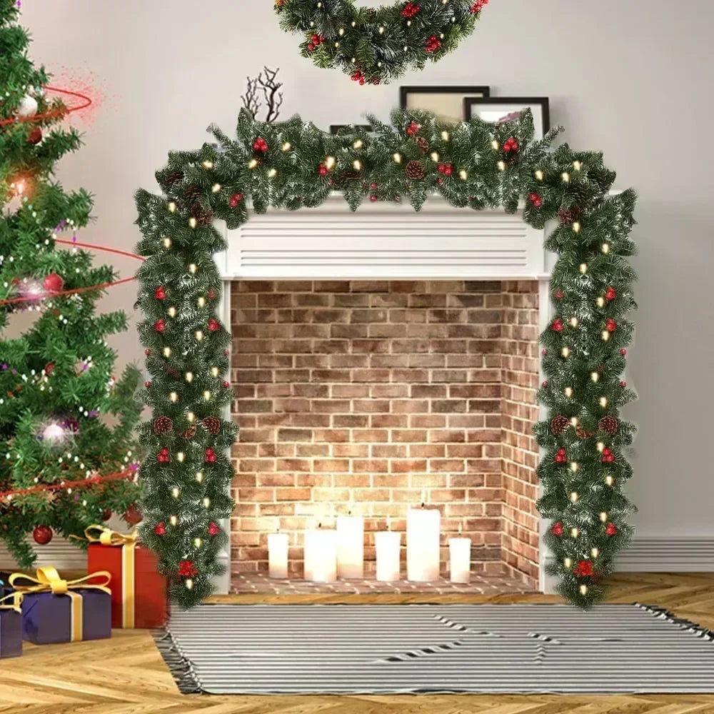 1.8/2.7M Christmas Garland LED Rattan Decorative, Christmas Garland Artificial Xmas Tree Rattan Decoration Wreath New Year Decor